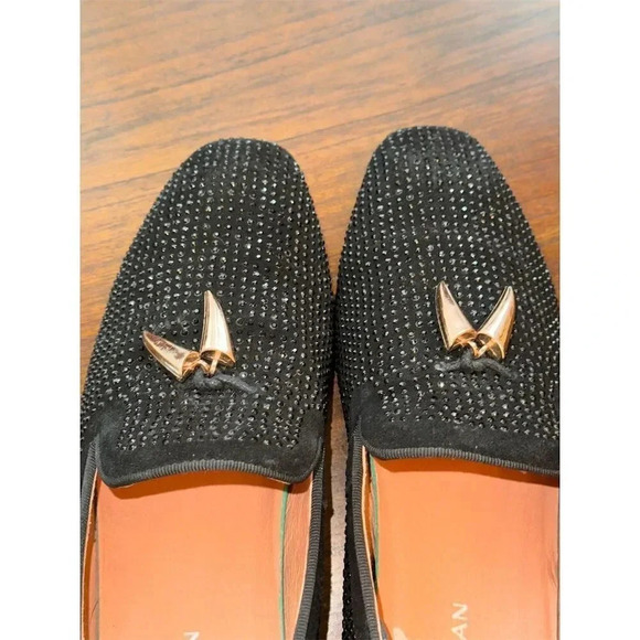 ELANROMAN  Black Rhinestone Studded Loafers w/ Gold Shark Tooth Detail Size 40 main image 4